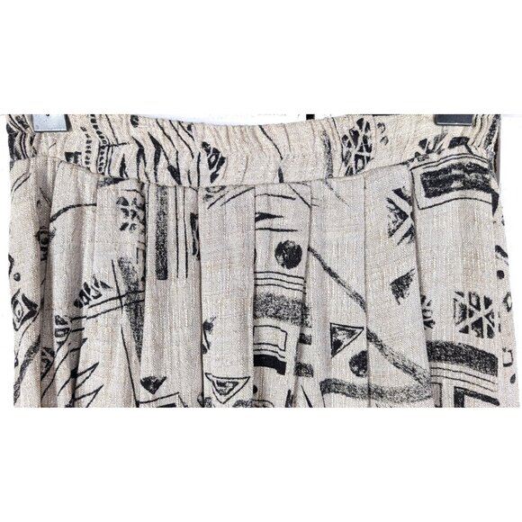 Vintage 80s tan black abstract pleated pocket midi skirt - Picture 2 of 5